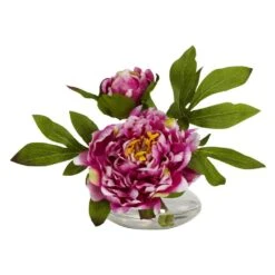 Indoor 6in. Artificial H Assorted Peony With Glass Vase (Set Of 3) -AFLORAL ONLINE STORE nearly natural artificial flowers 4789 4f 1000