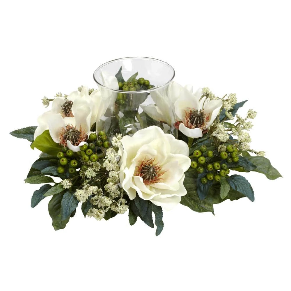 6.5 In. Artificial H White Magnolia Candelabrum Silk Flower Arrangement 5 6.5 In. Artificial H White Magnolia Candelabrum Silk Flower Arrangement - Image 3