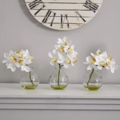 8 In. Artificial H White Cymbidium With Vase Silk Flower Arrangement (Set Of 3) -AFLORAL ONLINE STORE nearly natural artificial flowers 4797 31 1000