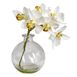 8 In. Artificial H White Cymbidium With Vase Silk Flower Arrangement (Set Of 3) -AFLORAL ONLINE STORE nearly natural artificial flowers 4797 4f 1000