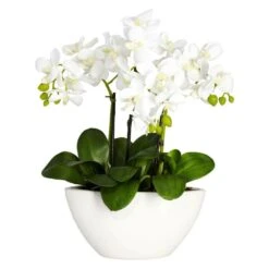 16 In. Artificial H White Phalaenopsis Silk Flower Arrangement