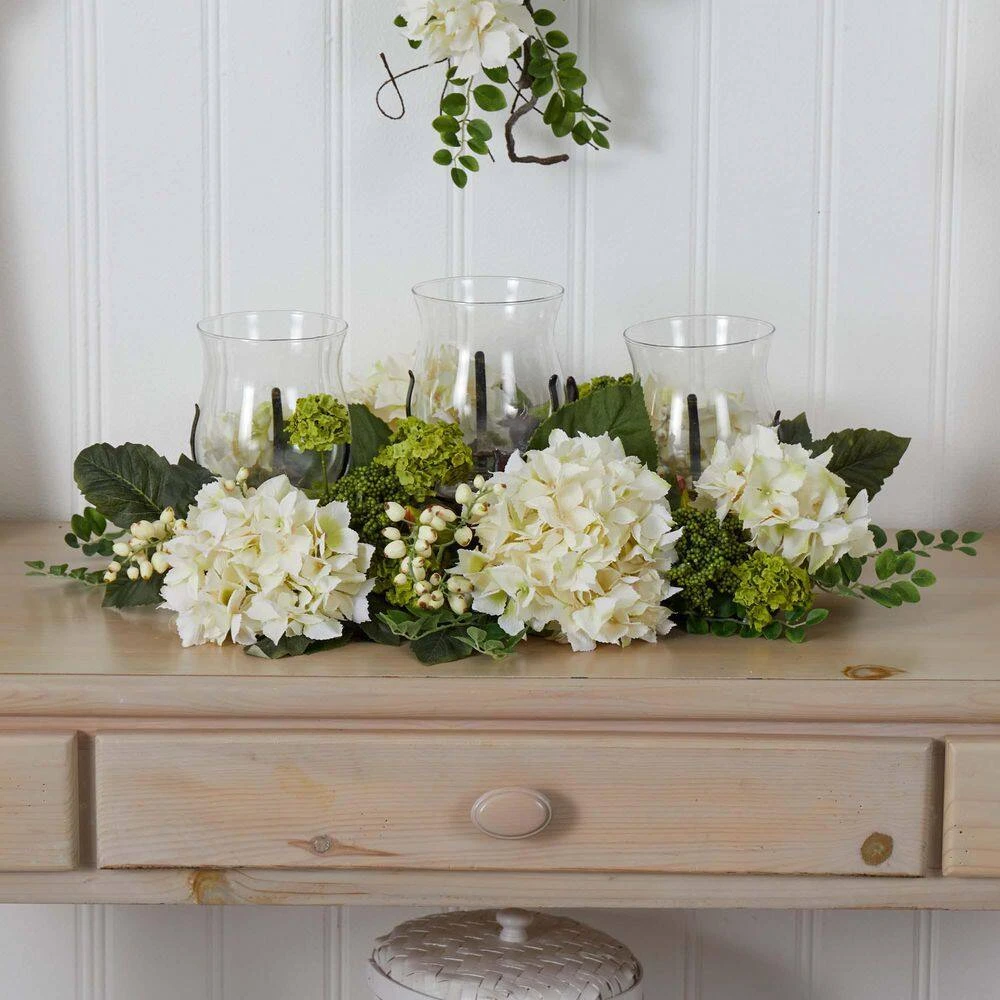 9.5 In. Artificial H White Snowball Hydrangea Triple Candelabrum 6 9.5 In. Artificial H White Snowball Hydrangea Triple Candelabrum - Image 4