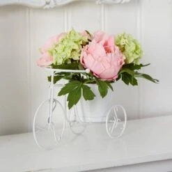 9.5 In. Artificial H Pink Peony And Hydrangea Tricycle Silk Flower Arrangement -AFLORAL ONLINE STORE nearly natural artificial flowers 4807 31 1000