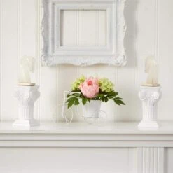 9.5 In. Artificial H Pink Peony And Hydrangea Tricycle Silk Flower Arrangement -AFLORAL ONLINE STORE nearly natural artificial flowers 4807 c3 1000