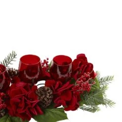 4 In. Artificial Triple Hydrangea Red Candelabrum -AFLORAL ONLINE STORE nearly natural artificial flowers 4876 4f 1000