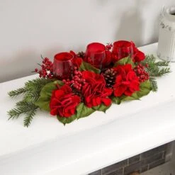 4 In. Artificial Triple Hydrangea Red Candelabrum -AFLORAL ONLINE STORE nearly natural artificial flowers 4876 fa 1000