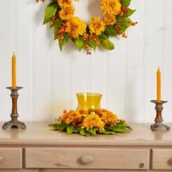 7.5 In. Artificial H Yellow Golden Sunflower Candleabrum Silk Flower Arrangement -AFLORAL ONLINE STORE nearly natural artificial flowers 4905 31 1000