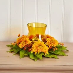 7.5 In. Artificial H Yellow Golden Sunflower Candleabrum Silk Flower Arrangement -AFLORAL ONLINE STORE nearly natural artificial flowers 4905 4f 1000