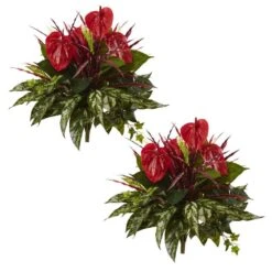 24 In. Mixed Anthurium Bush, Artificial Stems (Set Of 2) -AFLORAL ONLINE STORE nearly natural artificial flowers 6145 s2 1f 1000