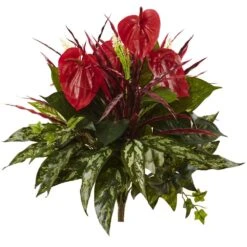 24 In. Mixed Anthurium Bush, Artificial Stems (Set Of 2) -AFLORAL ONLINE STORE nearly natural artificial flowers 6145 s2 31 1000