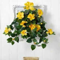 Indoor 24 In. Hibiscus Hanging Artificial Plant (2-Set) -AFLORAL ONLINE STORE nearly natural artificial flowers 6171 s2 31 1000