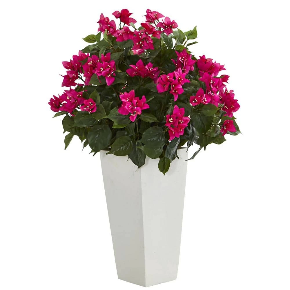 Bougainvillea Artificial Plant In White Tower Planter 3 Bougainvillea Artificial Plant In White Tower Planter
