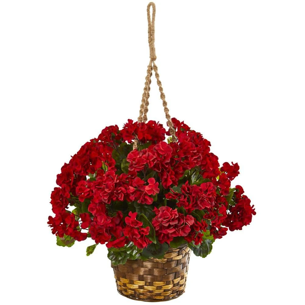 19 In. UV Resistant Indoor/Outdoor Geranium Hanging Basket Artificial Plant 3 19 In. UV Resistant Indoor/Outdoor Geranium Hanging Basket Artificial Plant