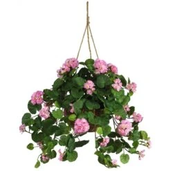 24 In. Artificial Geranium Floral Arrangement In Hanging Basket