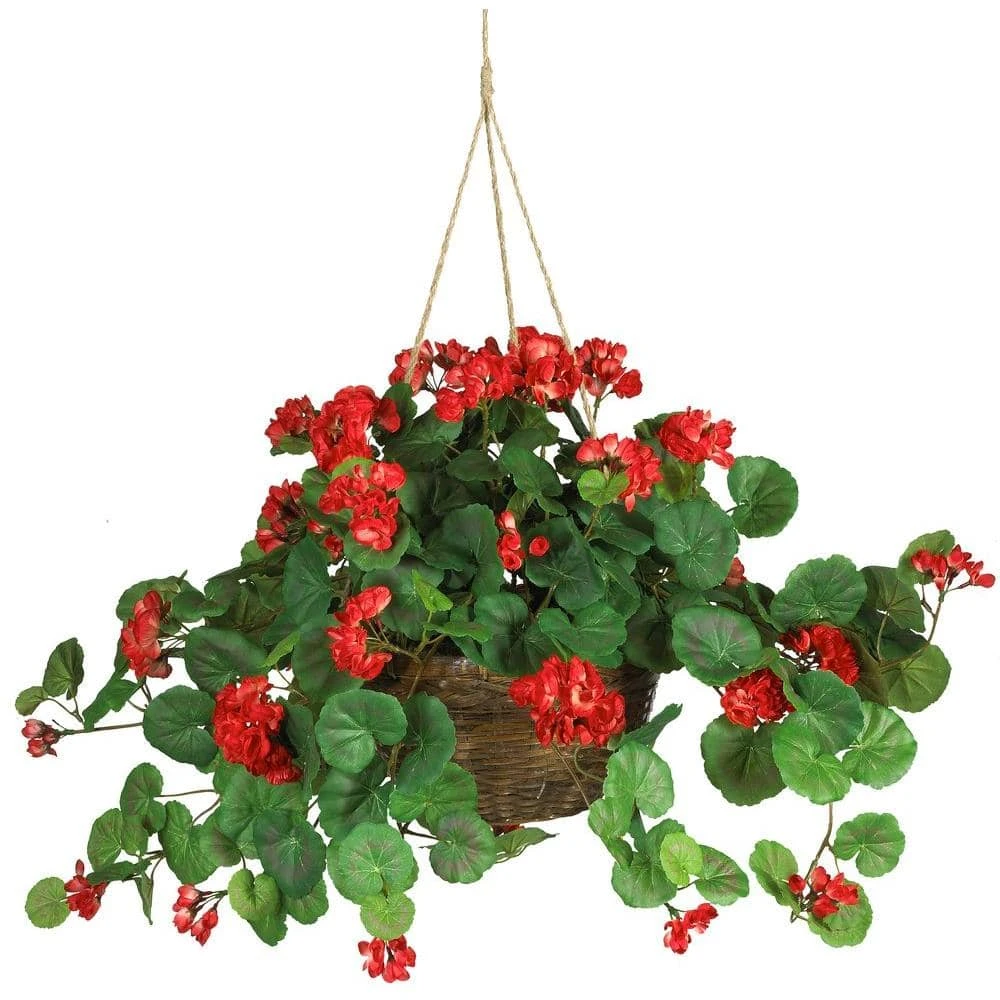 24 In. Artificial Geranium Silk Hanging Basket 4 24 In. Artificial Geranium Silk Hanging Basket - Image 2