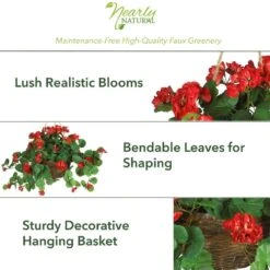 24 In. Artificial Geranium Silk Hanging Basket