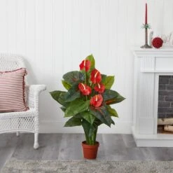 Real Touch 3 Ft. Artificial Anthurium Silk Plant -AFLORAL ONLINE STORE nearly natural artificial flowers 6619 31 1000