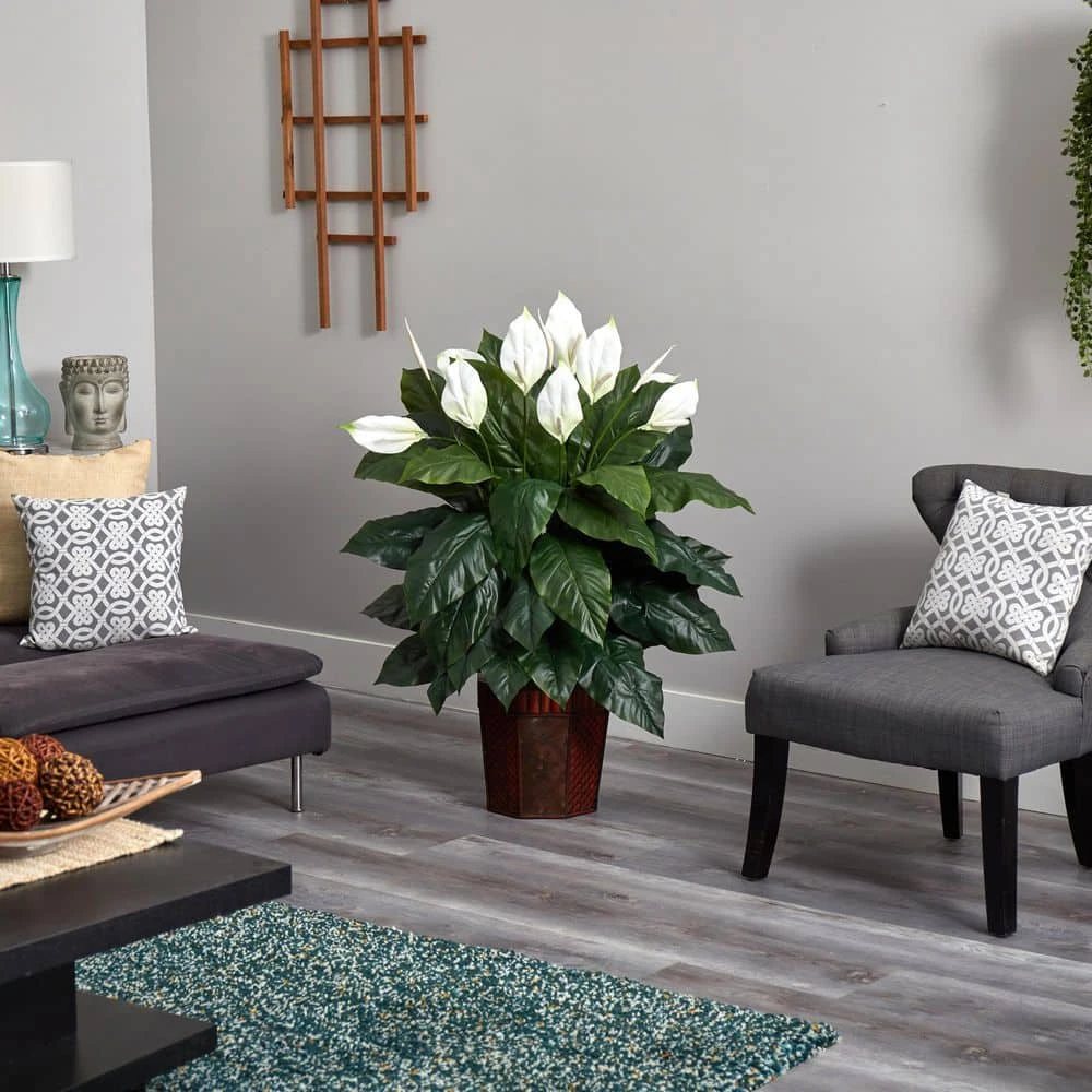 48 In. Artificial H Green Spathyfillum With Vase Silk Plant 4 48 In. Artificial H Green Spathyfillum With Vase Silk Plant - Image 2