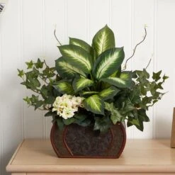20 In. Artificial H Green African Violet, Dieffenbachia And Ivy With Chest Silk Plant 10 20 In. Artificial H Green African Violet, Dieffenbachia And Ivy With Chest Silk Plant -AFLORAL ONLINE STORE nearly natural artificial flowers 6684 1f 1000