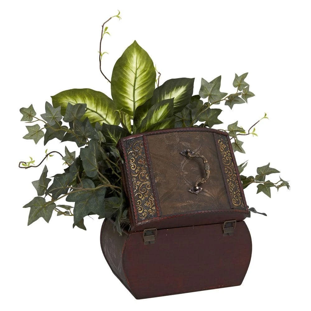 20 In. Artificial H Green African Violet, Dieffenbachia And Ivy With Chest Silk Plant 5 20 In. Artificial H Green African Violet, Dieffenbachia And Ivy With Chest Silk Plant - Image 3
