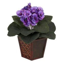 10 In. Artificial H Assorted African Violet Silk Plants With Vase, Set Of 2 -AFLORAL ONLINE STORE nearly natural artificial flowers 6685 s2 4f 1000