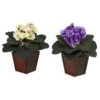 10 In. Artificial H Assorted African Violet Silk Plants With Vase, Set Of 2 -AFLORAL ONLINE STORE nearly natural artificial flowers 6685 s2 64 1000