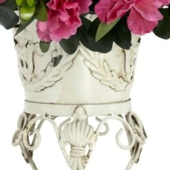 19 In. Artificial H Pink Azalea With Metal Planter Silk Plant -AFLORAL ONLINE STORE nearly natural artificial flowers 6687 4f 1000