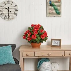 Hibiscus Artificial With Clay Planter -AFLORAL ONLINE STORE nearly natural artificial flowers 6735 31 1000