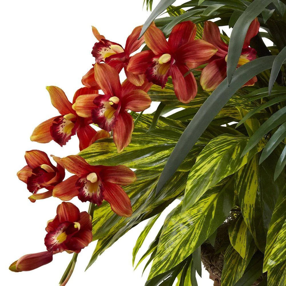 40 In. Artificial Mixed Tropical And Cymbidium Hanging Basket 4 40 In. Artificial Mixed Tropical And Cymbidium Hanging Basket - Image 2