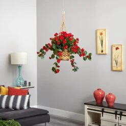 Artificial Geranium Hanging Basket -AFLORAL ONLINE STORE nearly natural artificial flowers 6857 rd 1f 1000