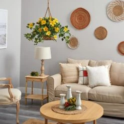 22 In. Artificial Hibiscus Hanging Basket -AFLORAL ONLINE STORE nearly natural artificial flowers 6866 yl 4f 1000