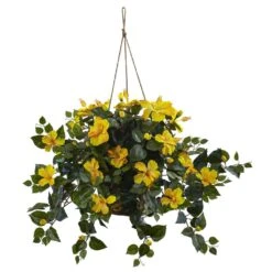 22 In. Artificial Hibiscus Hanging Basket