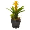 16.5 In. Artificial Bromeliad In Black Hexagon Planter In Yellow -AFLORAL ONLINE STORE nearly natural artificial flowers 6927 yl 64 1000