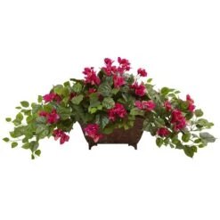 17 In. Artificial Bougainvillea In Metal Planter In Beauty