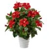 Indoor Hibiscus Artificial Flowering Plant In Swirl Planter -AFLORAL ONLINE STORE nearly natural artificial flowers 6976 64 1000