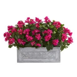 Indoor 30 In. Bougainvillea Artificial Plant In Stone Planter