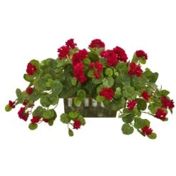 Indoor Geranium Artificial Plant In Decorative Planter