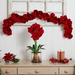 Indoor 5ft. Artificial Amaryllis Garland -AFLORAL ONLINE STORE nearly natural artificial garlands 4549 1f 1000