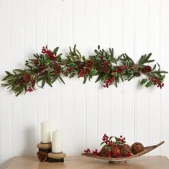 54 In. Artificial Holly Berry Garland -AFLORAL ONLINE STORE nearly natural artificial garlands 4942 31 1000