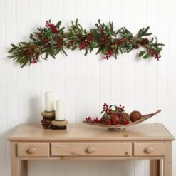 54 In. Artificial Holly Berry Garland -AFLORAL ONLINE STORE nearly natural artificial garlands 4942 4f 1000