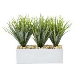 12 In. Artificial Vanilla Grass In Rectangular Planter
