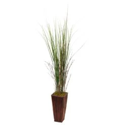 Indoor Bamboo Artificial Grass In Bamboo Planter