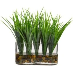 Indoor Vanilla Grass Artificial Plant In Oval Vase