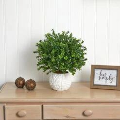 Indoor/Outdoor Artificial Boxwood Artficial Plant In White Vase -AFLORAL ONLINE STORE nearly natural artificial shrubs 6310 1f 1000