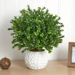 Indoor/Outdoor Artificial Boxwood Artficial Plant In White Vase -AFLORAL ONLINE STORE nearly natural artificial shrubs 6310 31 1000