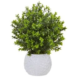 Indoor/Outdoor Artificial Boxwood Artficial Plant In White Vase