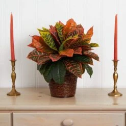 17 In. Garden Croton Artificial Plant In Basket (Real Touch) -AFLORAL ONLINE STORE nearly natural artificial shrubs 8870 4f 1000