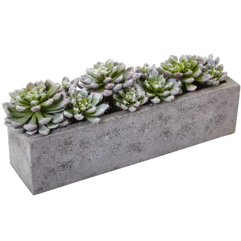 Artificial Succulent Garden With Textured Concrete Planter 3 Artificial Succulent Garden With Textured Concrete Planter