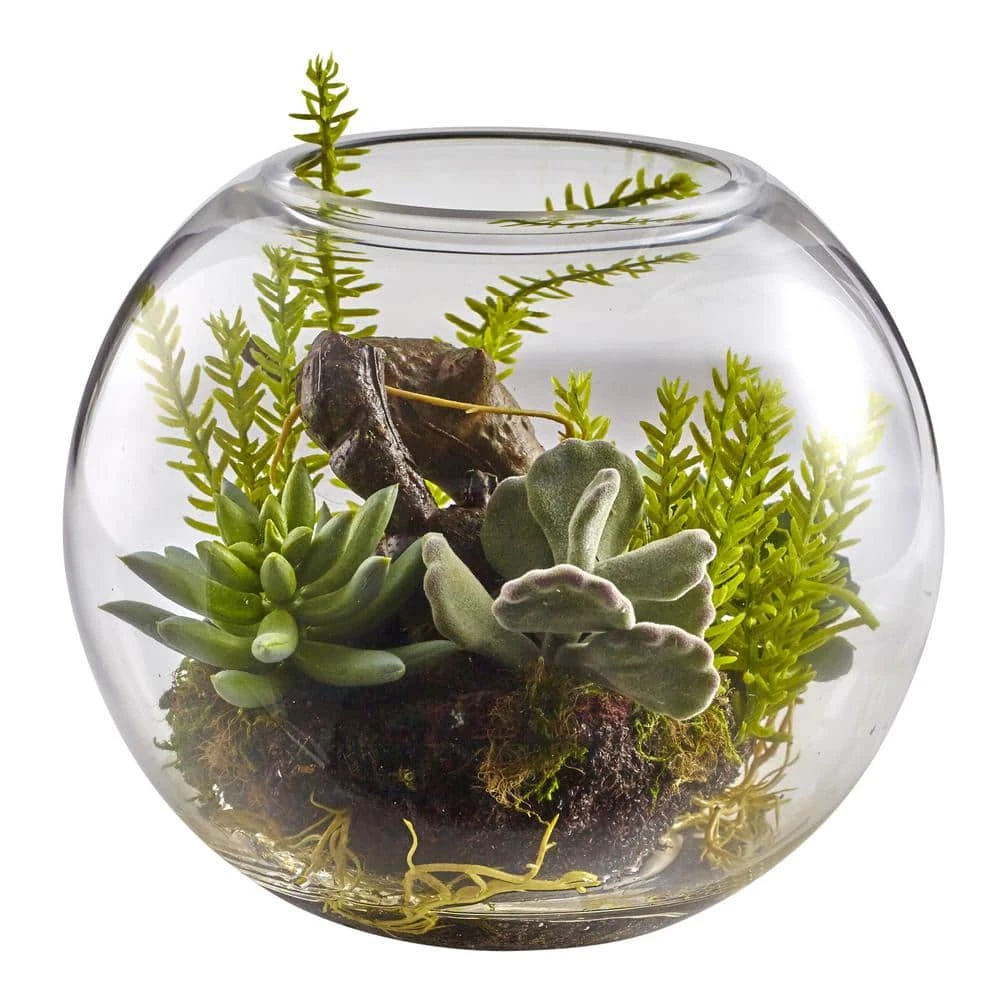 6.5 In. Artificial Mix Succulent Garden With Glass Vase 5 6.5 In. Artificial Mix Succulent Garden With Glass Vase - Image 3
