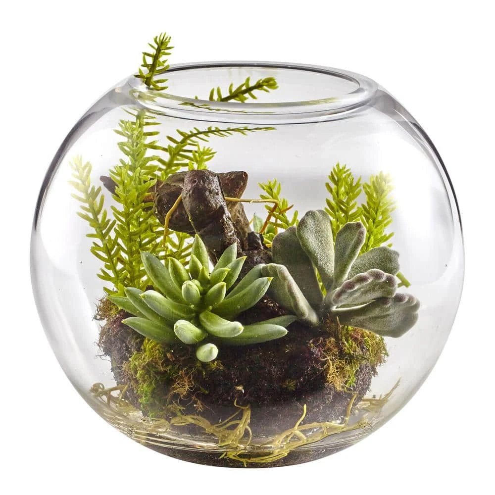 6.5 In. Artificial Mix Succulent Garden With Glass Vase 3 6.5 In. Artificial Mix Succulent Garden With Glass Vase